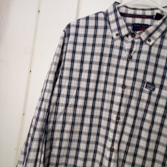 Perry Ellis America Shirt Men XL Button Down Long Sleeve Plaid White Black - Picture 5 of 15